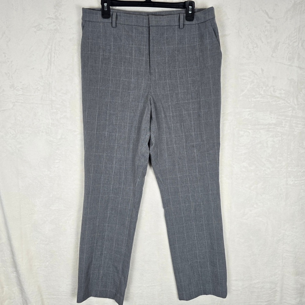 Uniqlo Grey Windowpane Plaid Smart Ankle Pants Womens XL Stretch Trousers Office